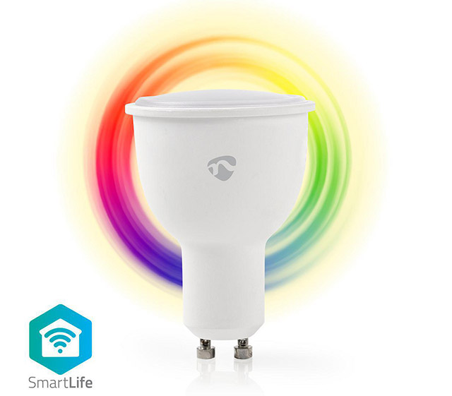 Wi-Fi smart LED Lamp, Full-Color and Warm, White, 5W (50W), GU10