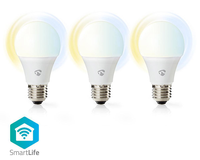 Wi-Fi smart LED lamp, Warm to Cold, White, 9W (60W), E27, 3-Pack