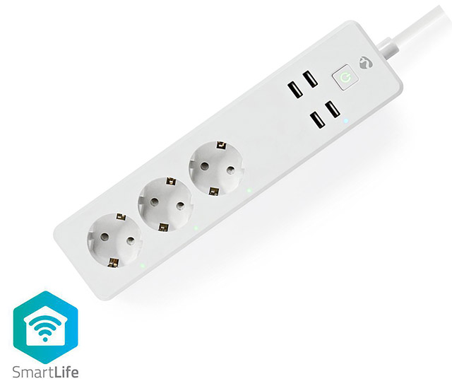 Wi-Fi smart socket, 3x Schuko type F and 4x USB, 16 A