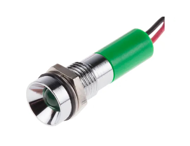 LED  controle lamp, 8mm gat 24Vdc, Chrome rand