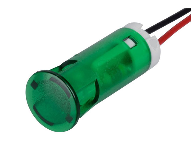 Led Controle lamp  voor paneelmontage 10mm met draad Groen 24V